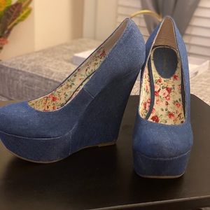 Denim Platform Wedges